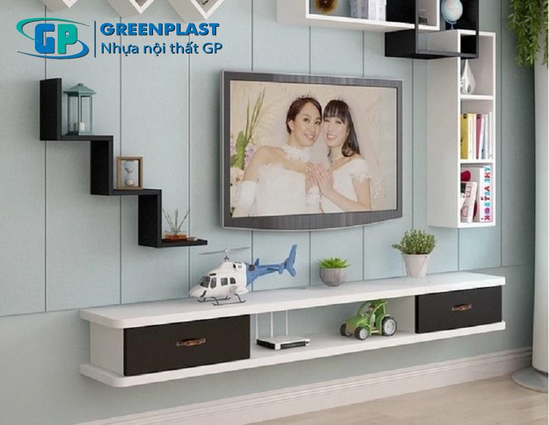 Mẫu kệ tivi nhựa treo tường