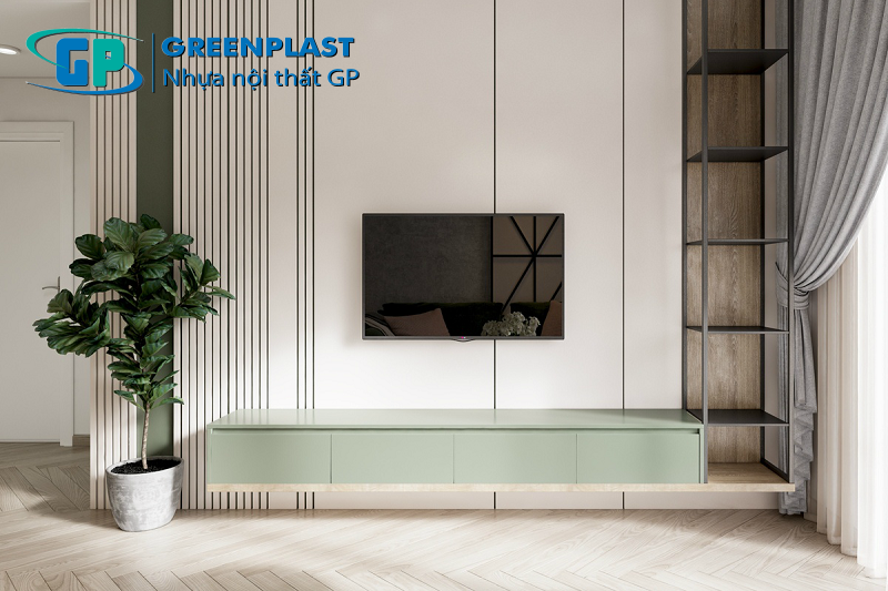 Mẫu kệ tivi nhựa treo tường